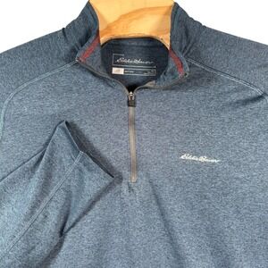 Eddie Bauer Pullover Motion Men TL Blue Heathered Quarter Zip FreeDry Activewear